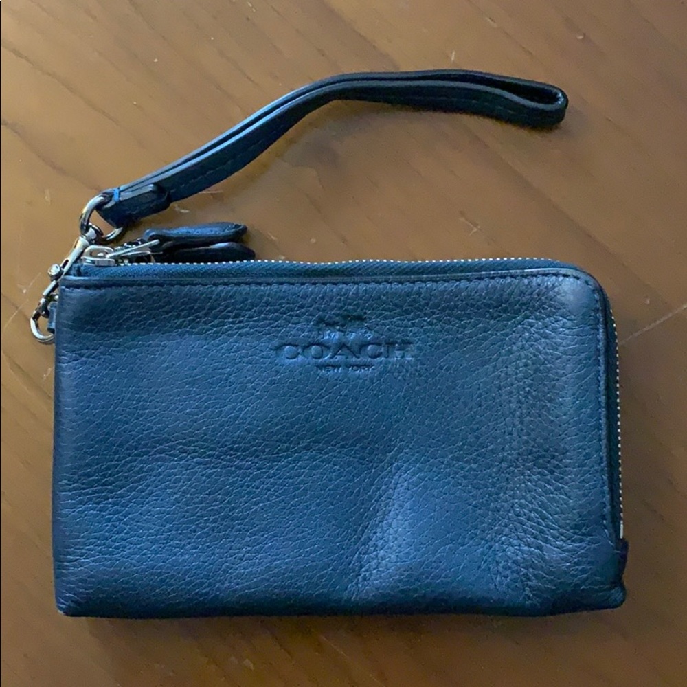 Coach leather double zip wristlet
